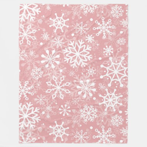 Christmas seamless snowflakes pink pattern fleece blanket