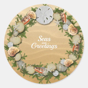 Christmas Seas & Greetings Starfish Seashells Classic Round Sticker