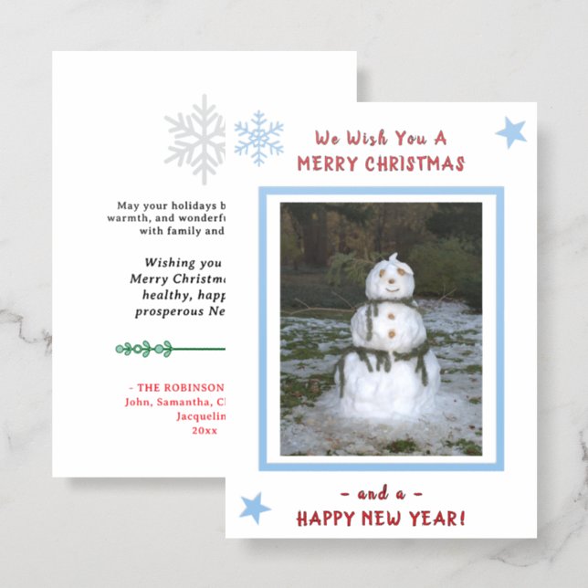 Christmas Seashell Snowman Snowflakes Letterpress Photo Cards (Front/Back)
