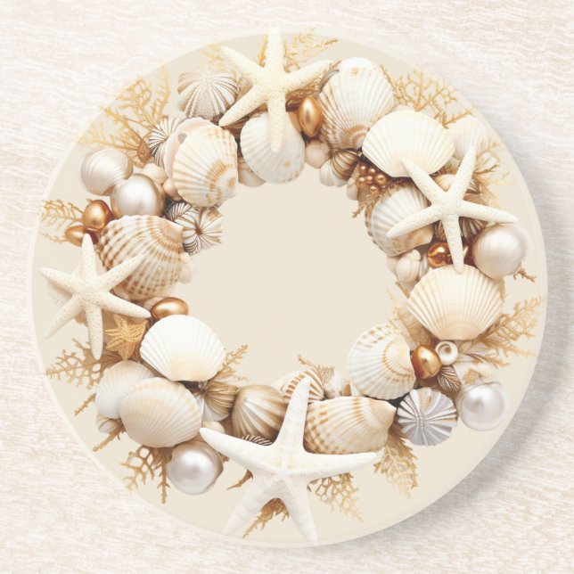 Christmas Seashells Pearls Starfish Seaweed Grass Coaster (Front)