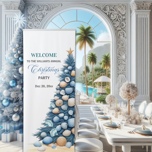Christmas Seashells Tree Beach Party Welcome Retractable Banner (Creator Uploaded)