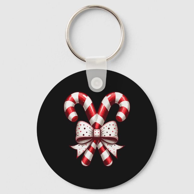 Christmas Season Cute Candy Cane Retro Coquette Bo Keychain (Front)