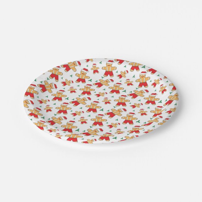 Christmas Season Gingerbread man and Mistletoe Paper Plates (Angled)
