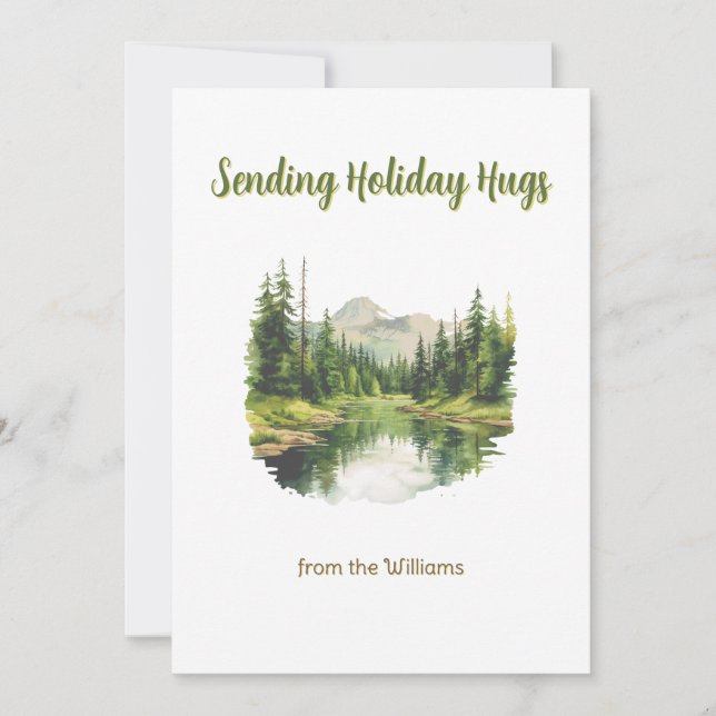 Christmas Season Holiday Mountain Water Lake Card (Front)