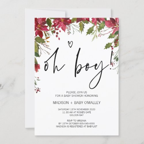 Christmas Season Oh Boy Baby Shower Party Invitation