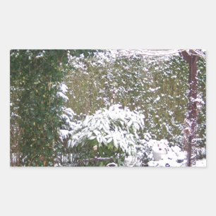 Christmas Season, Snow in the garden Rectangular Sticker