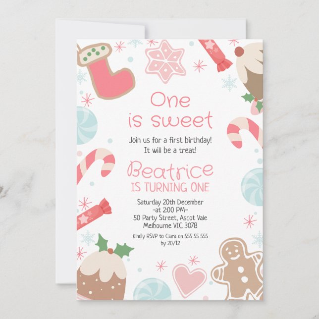 Christmas Season Sweets 1st Birthday Invitation (Front)