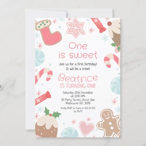 Christmas Season Sweets 1st Birthday Invitation