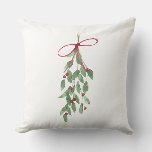 Christmas Season Watercolor Mistletoe Throw Pillow