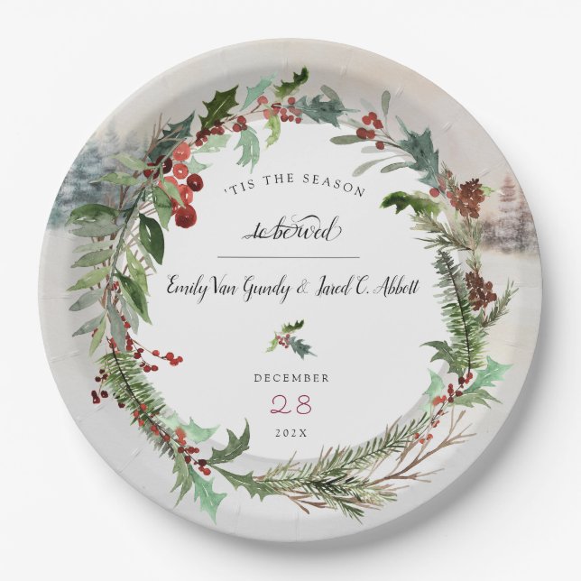 Christmas Season Wedding Scene  Paper Plates (Front)