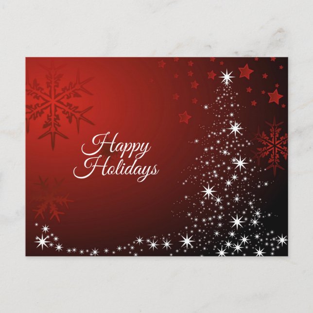 Christmas Season White Stars Tree Red Snowflakes Postcard (Front)