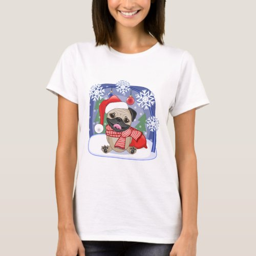 Christmas Season Winter Pug T_Shirt