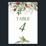 Christmas Season Winter Wedding Table Number<br><div class="desc">Snowflakes, holly, and the scent of pine combine to make a festive wedding celebration. Set the stage with your color theme of pine green, holly berry red, and clean crisp white. This edition of the Christmas wedding invitation has a garland of evergreen and berries across the top. Fun set of...</div>