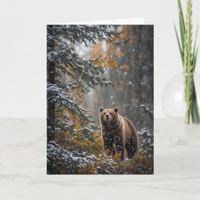 Christmas Seasons Greetings Beautiful Bear  Card (Front)