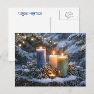 Christmas Seasons Greetings Candles Snow Holiday Postcard