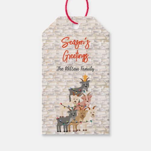 Christmas Seasons Greetings Goat Family Gift Tags