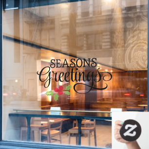 Christmas Seasons Greetings Holly Business Window Cling