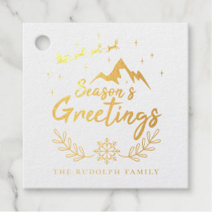 Christmas Season's Greetings Mountain Scene Foil Favor Tags