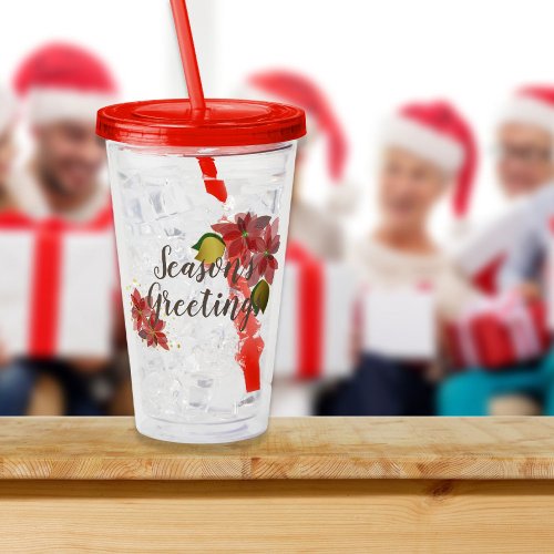 Christmas seasons greetings red festive flowers acrylic tumbler