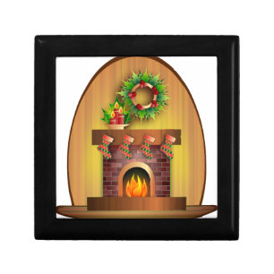 Christmas Seasons Greetings Stockings Fireplace Gift Box