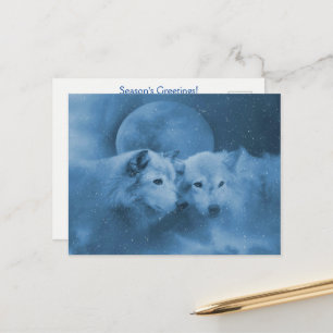 Christmas Seasons Greetings with Wolves Moon Postcard