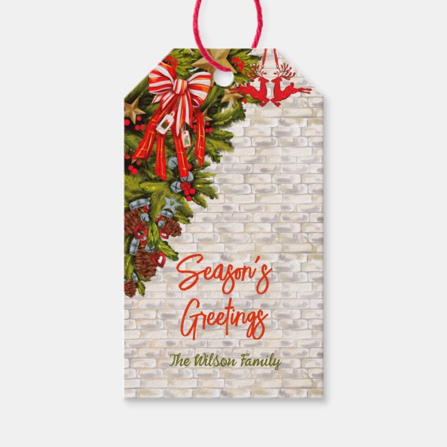 Christmas Season's Greetings Wreath Gift Tags (Front)