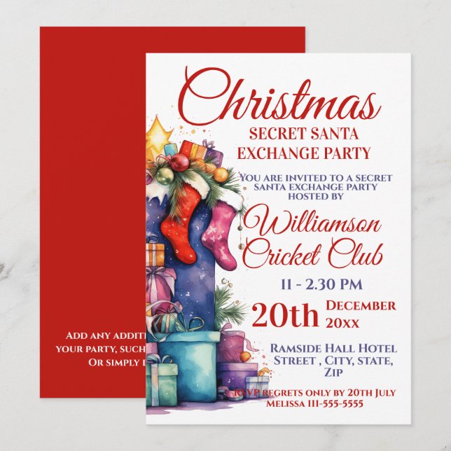 Christmas Secret Santa Exchange Party Invitation (Front/Back)