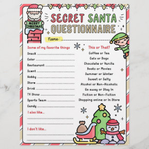 Christmas Secret Santa Questionnaire Form Template