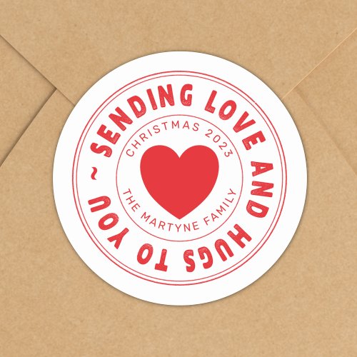 Christmas Sending Love  Hugs Personalized Classic Round Sticker