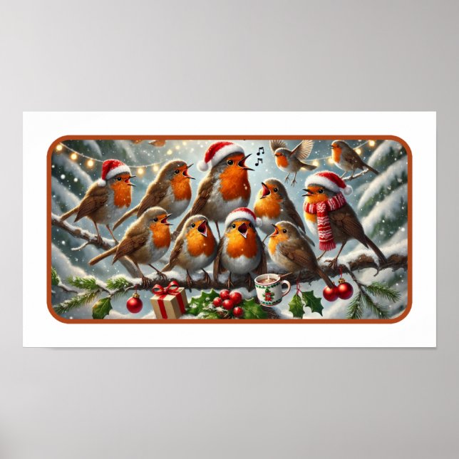 Christmas Serenade of American Robins Poster (Front)
