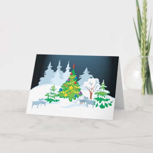 Christmas Serene Goats at  Night Holiday Card