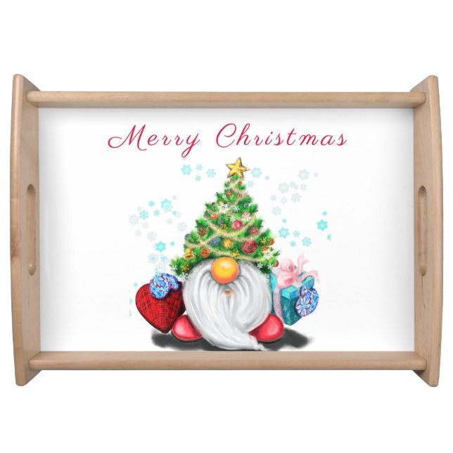 Christmas Serving Tray Gnome with Gifts (Front)