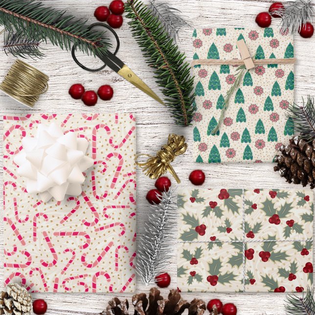 Christmas Set-Candy Canes-Trees-Poinsettias-Holly Wrapping Paper Sheets (Christmas Set-Candy Canes-Trees-Poinsettias-Holly Wrapping Paper Sheets by Leapfroglisics Shop)