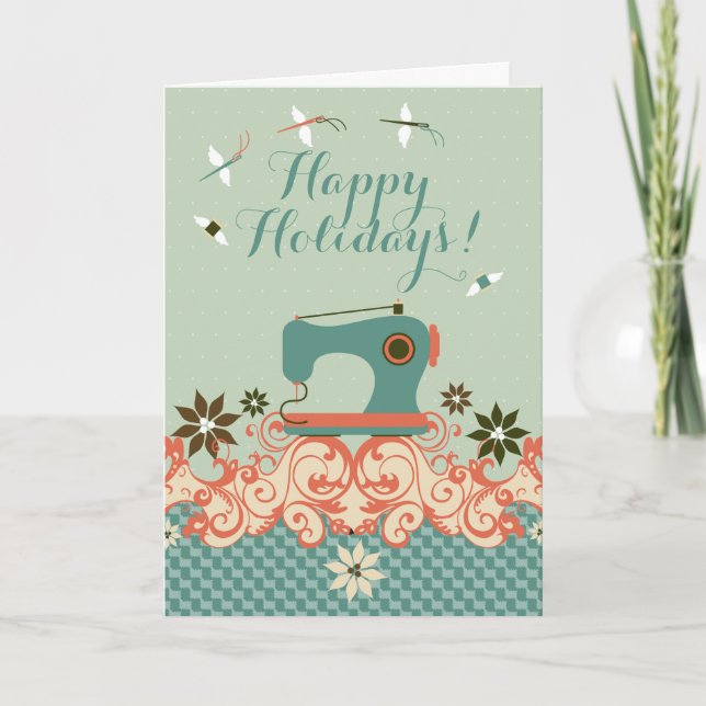 Christmas sewing machine angel needle thread holiday card (Front)