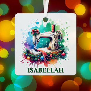 Christmas Sewing Machine with Personalized Name Metal Ornament