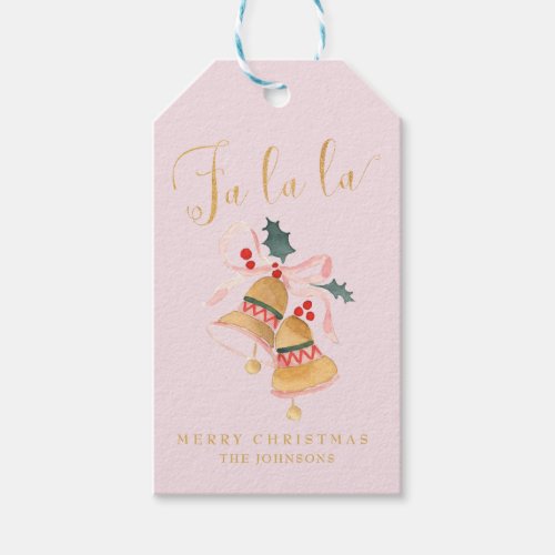 Christmas Shabby Pink Bells Gold Falala Gift Tags
