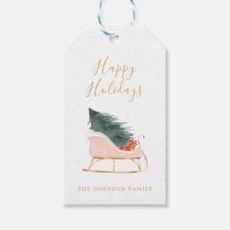 Christmas Shabby Pink Sleigh Gold Script Gift Tags