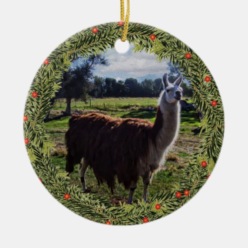 Christmas Shaggy Llama Ceramic Ornament