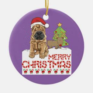 Christmas Shar Pei Ceramic Ornament