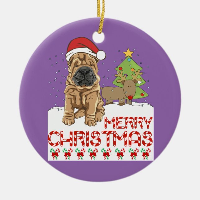Christmas Shar Pei Ceramic Ornament (Front)