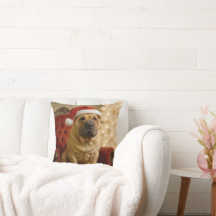 Christmas Shar-Pei Dog With Santa Hat Throw Pillow
