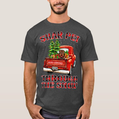 Christmas Shar Pei Through The Snow Dog Santa Truc T_Shirt