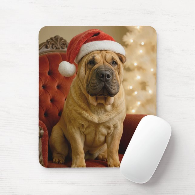 Christmas Shar-Pei Wearing Santa Hat Mouse Pad (With Mouse)