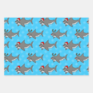 Christmas Shark Pattern Wildlife Nature Funny Wrapping Paper Sheets