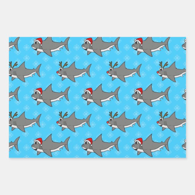 Christmas Shark Pattern Wildlife Nature Funny Wrapping Paper Sheets (Front)