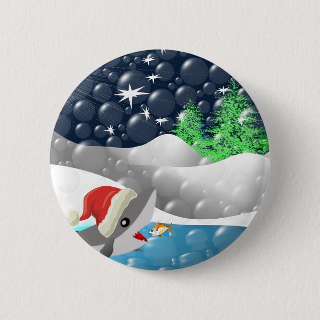 Christmas Shark Pinback Button (Front)