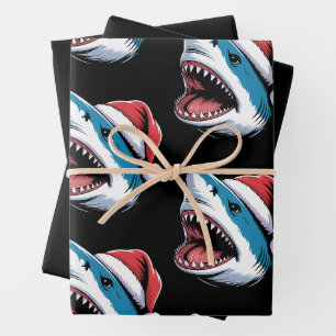 Christmas Shark Santa Hat Ocean Xmas Holiday Wrapping Paper Sheets