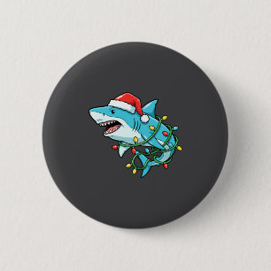 Christmas Shark Santa Hat Wrapped In Lights Funny  Button