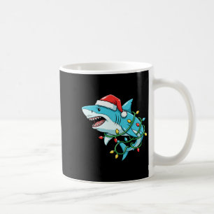 Christmas Shark Santa Hat Wrapped In Lights Funny  Coffee Mug