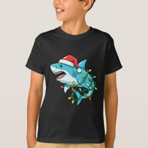 Christmas Shark Santa Hat Wrapped In Lights Funny  T-Shirt